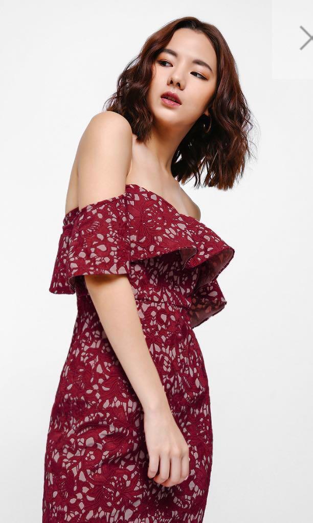CNY 2019 BN LOVE BONITO LACE OFF SHOULDER DRESS Women s Fashion Tops Sleeveless on Carousell