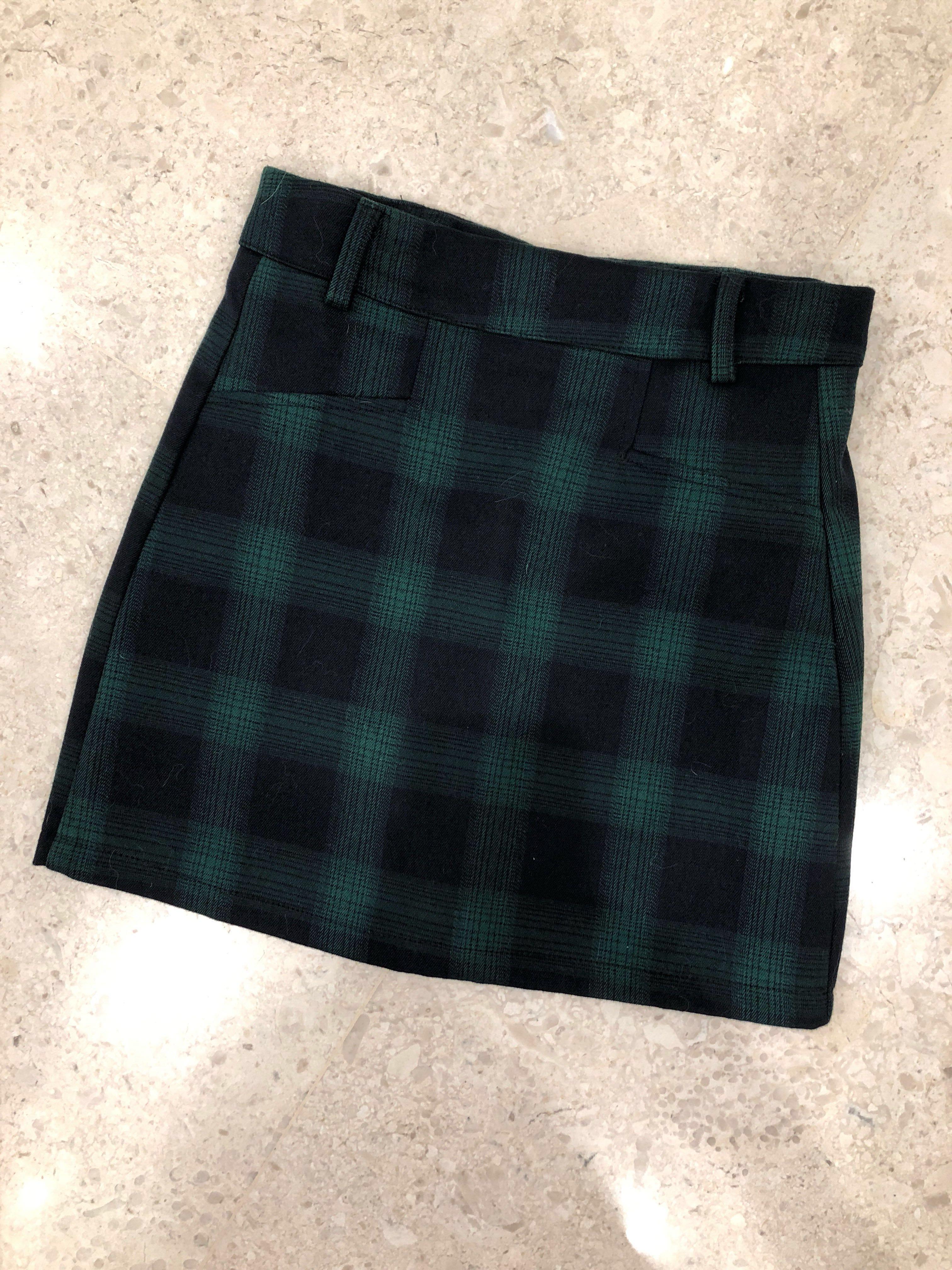 Green/black tartan skirt, Women's