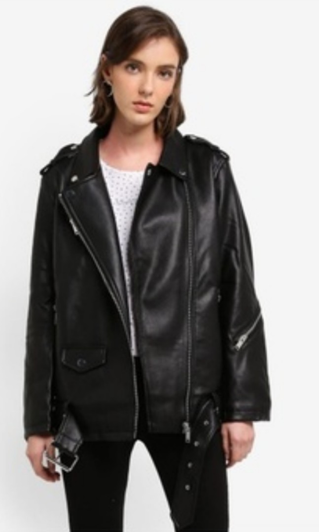 Mango Black Biker Oversize Jacket Women S Fashion Clothes Photo