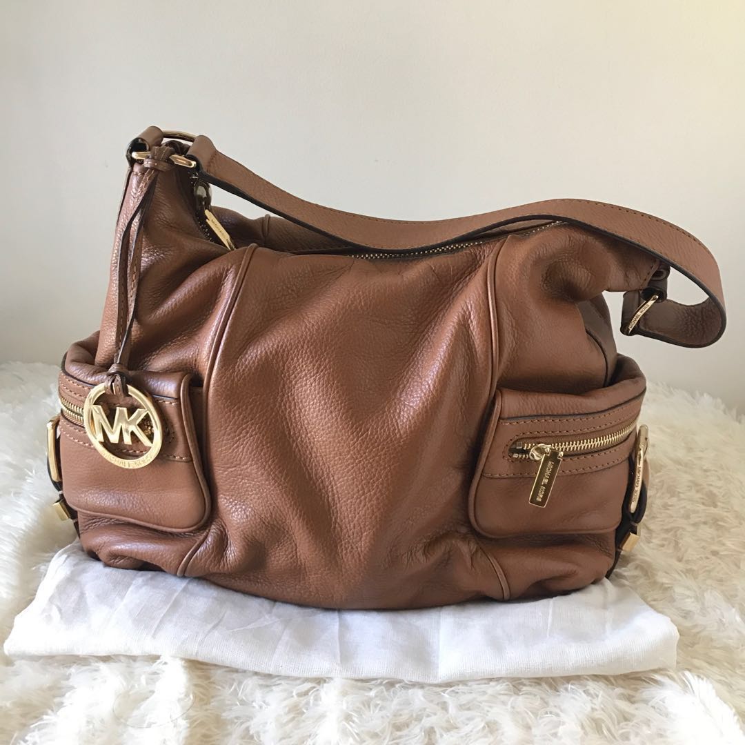 Michael Kors Genuine Leather Luggage Tan Hobo Shoulder Bag Satchel with  Gold Hardware MK Bag Charm Authentic with Receipt FROM 10k to 5k, Women's  Fashion, Bags & Wallets, Cross-body Bags on Carousell