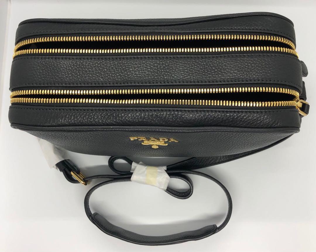 Prada Black Vitello Phenix Leather Double Zip Crossbody Bag 1BH079