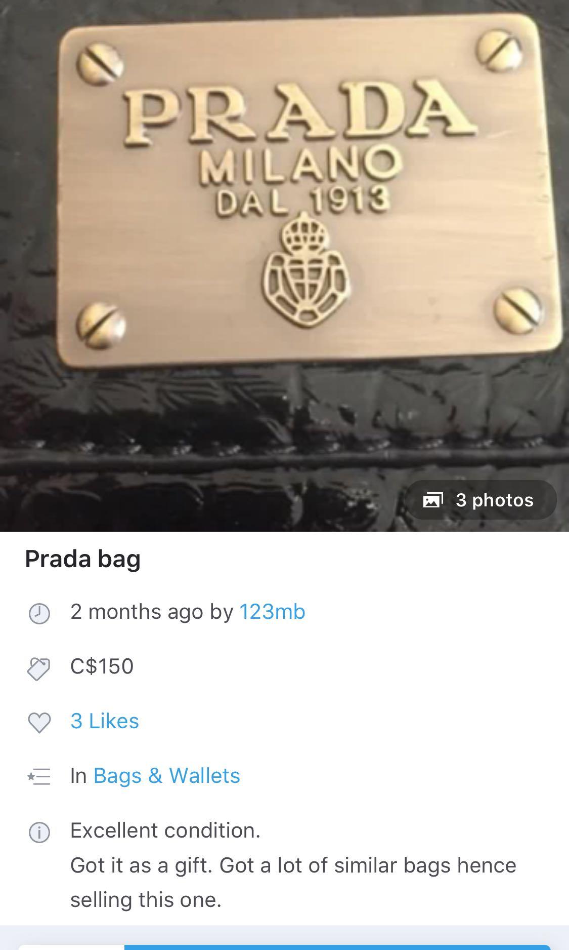 Prada bag (Category: Bags & Wallets) located in Toronto. Submitted by 123adriana (Listing ID 210022225, Image 1). Description: .