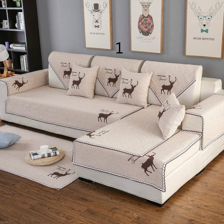 Solid Color Cotton And Linen Cloth Fabric Slip Simple Modern Sofa