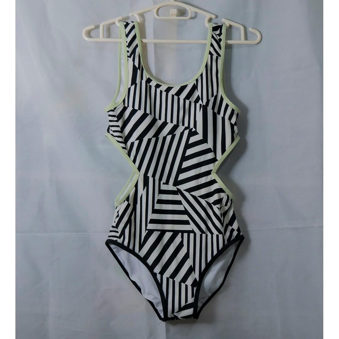 STRIPED ONE-PIECE SWIMSUIT, Women's Fashion, Swimwear, Bikinis & Swimsuits on Carousell