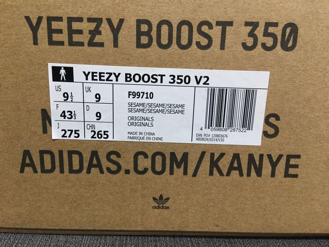 UK9 Sesame V2 350 Boost Yeezy Adidas US9 5 750 West Kanye