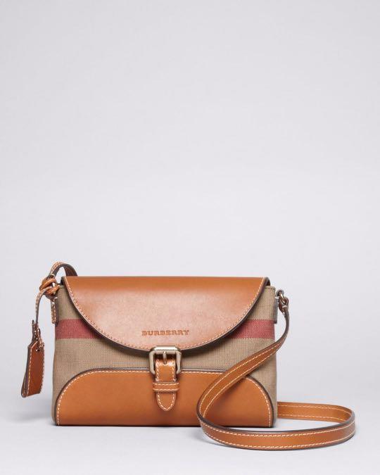 BURBERRY 'Henham' Canvas Check Small Crossbody Bag Saddle Brown