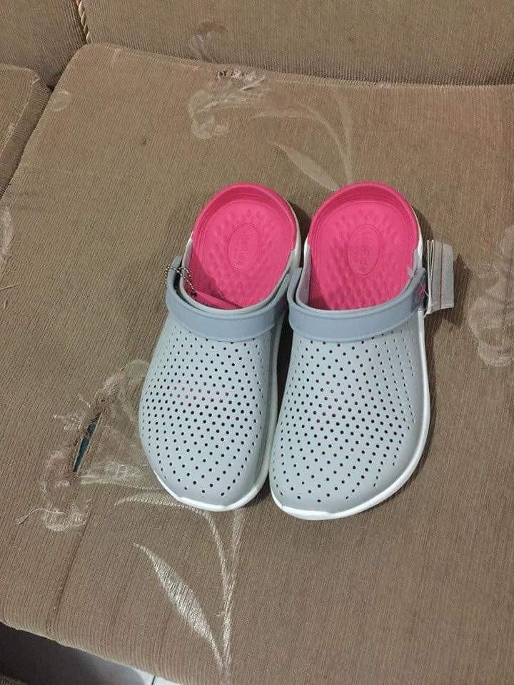 crocs gray and pink