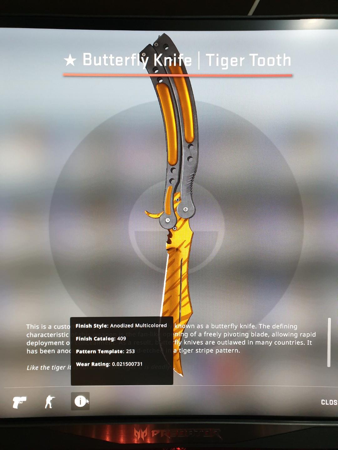 CSGO Butterfly Knife Tiger Tooth Factory New, Video Gaming, Gaming
