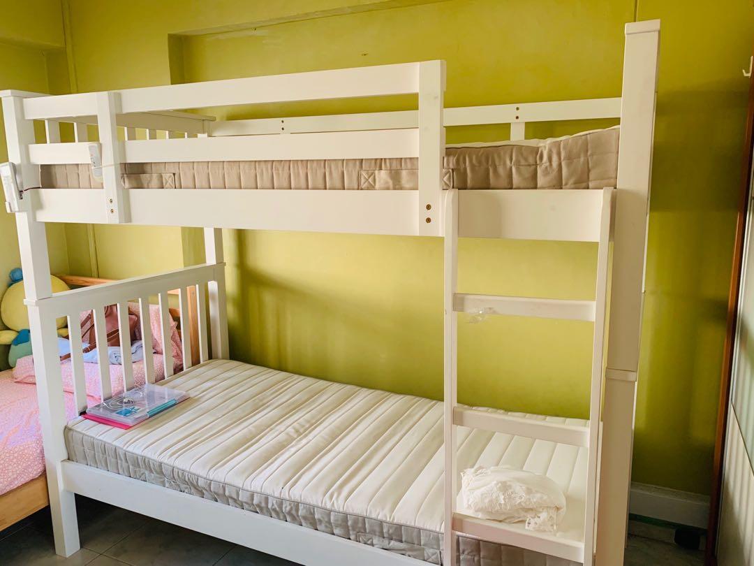 Double deck bed white (single), Furniture & Home Living, Furniture