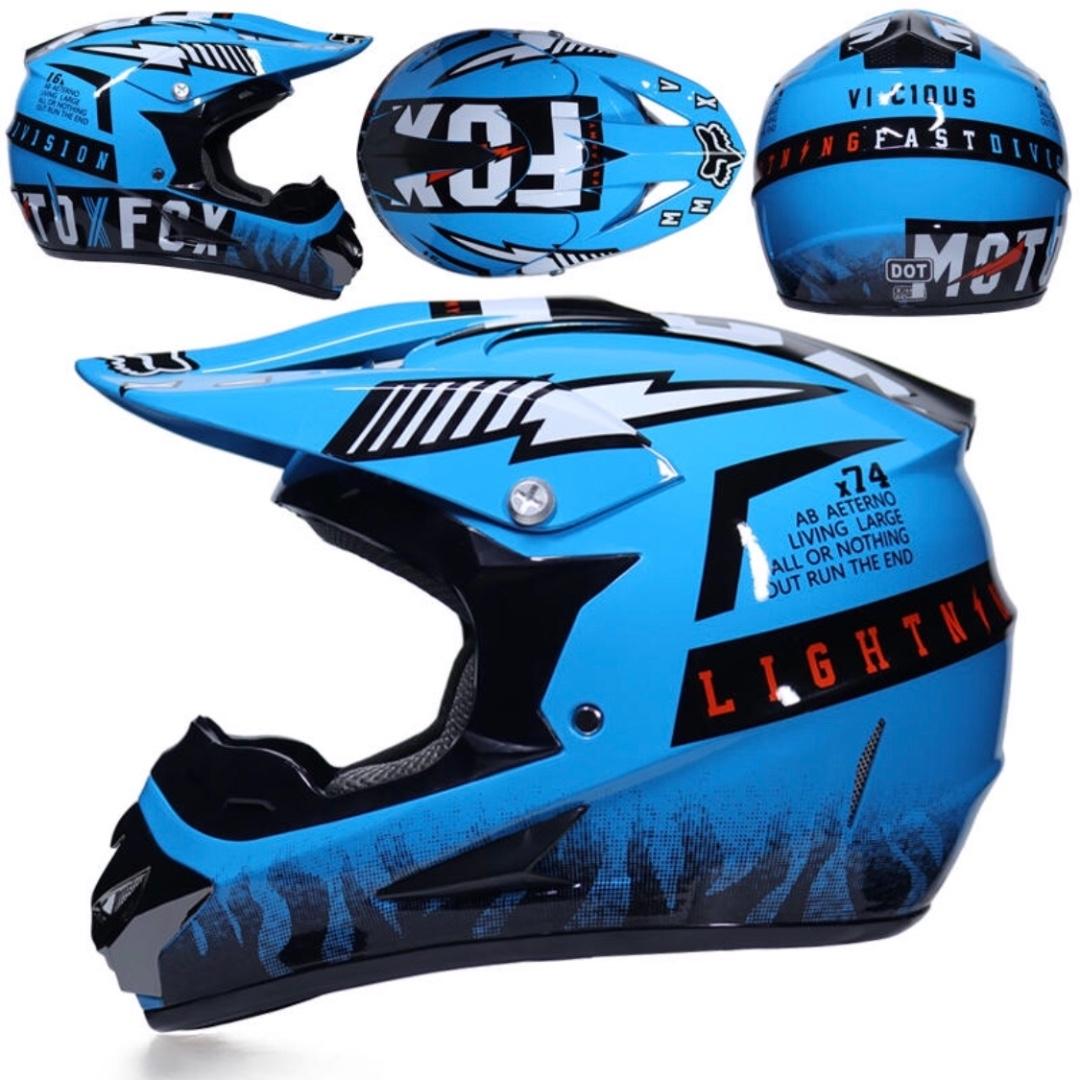 Fox Blue With Black And White Designs Full Face Motorcycle Helmet Scrambler Motorcross Motocross Scrambler Road Dirt Bike Motorcycles Motorcycle Apparel On Carousell