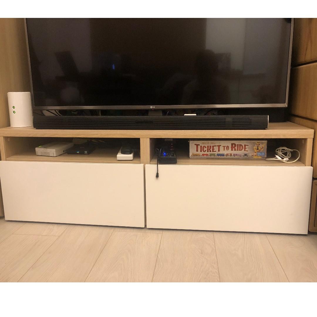 Ikea Besta Tv Bench In White And Stained Oak Effect Home