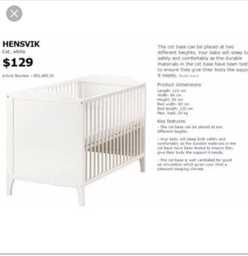 Kapitein Brie Meander martelen Ikea Hensvik Baby Cot, Babies & Kids, Baby Nursery & Kids Furniture, Cots &  Cribs on Carousell