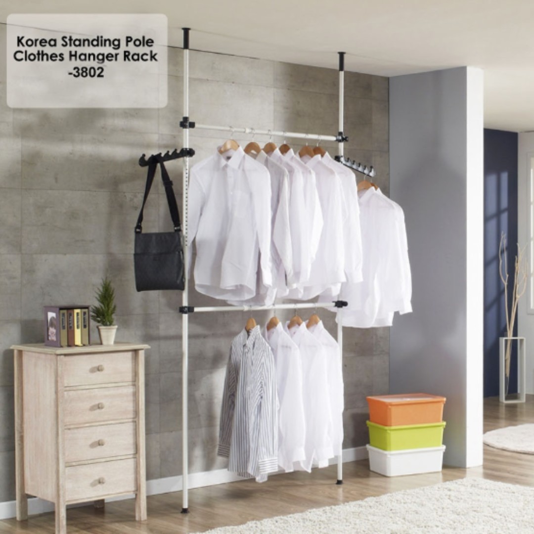 Korea Standing Pole Clothes Hanger Rack Laundry, Furniture & Home
