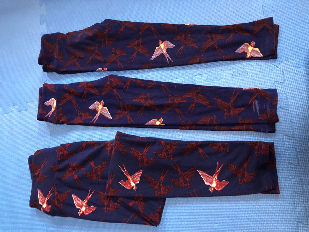 Lularoe OS s m leggings llr Mother mummy child kids set swallow birds navy Women s Fashion Bottoms Other Bottoms on Carousell