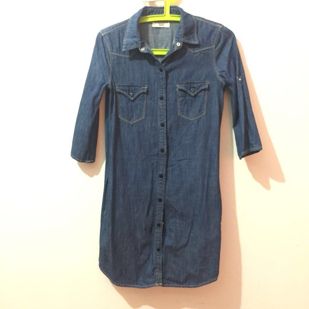 mango pocket denim shirt dress