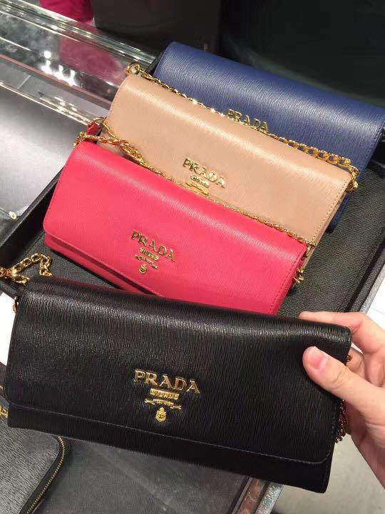prada saffiano leather wallet on chain