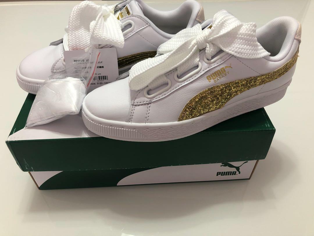 puma basket heart white and gold