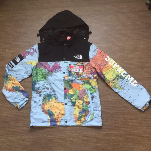 supreme x north face jacket world map
