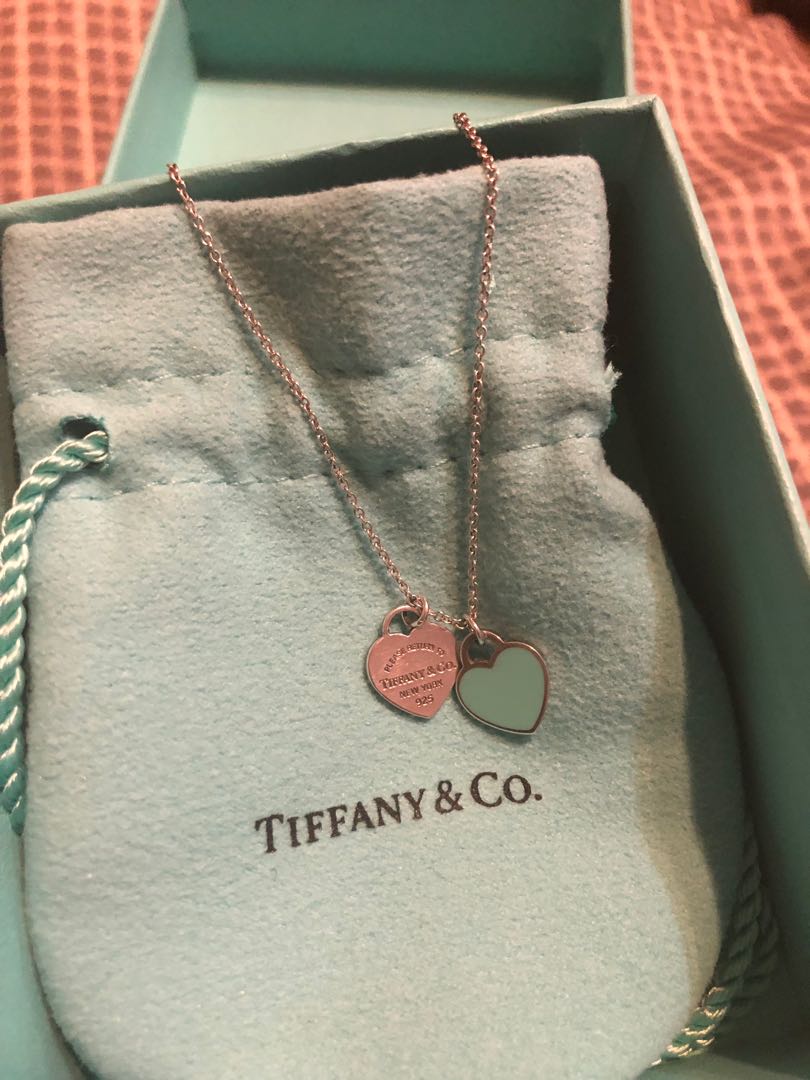 mini double heart tag pendant necklace 