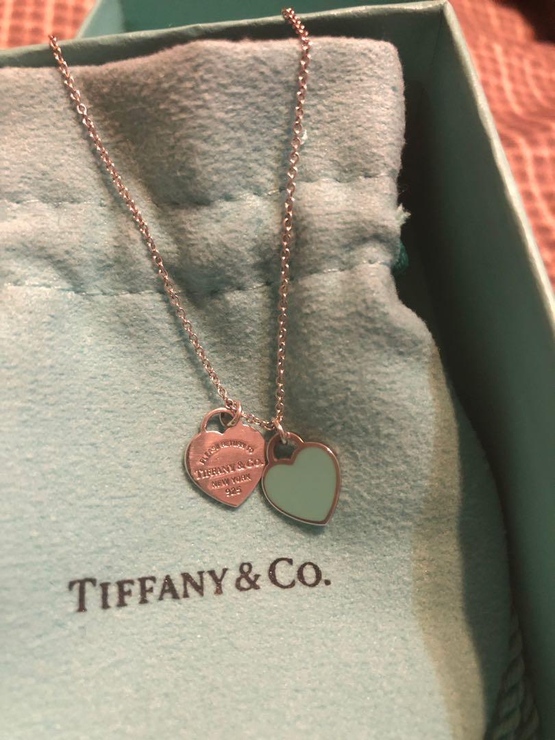mini double heart tag pendant necklace 