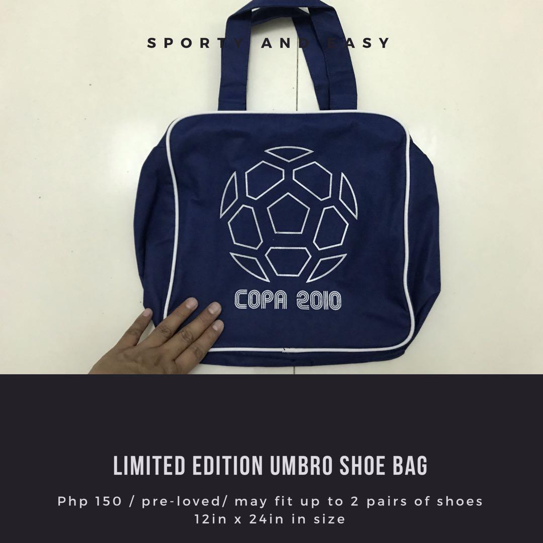 Umbro Shoe Bag (Category: Backpacks) located in Taguig. Submitted by alt2020 (Listing ID 210172861, Image 1). Description: Php 150 / pre-loved/ may fit up to 2 pairs of shoes.