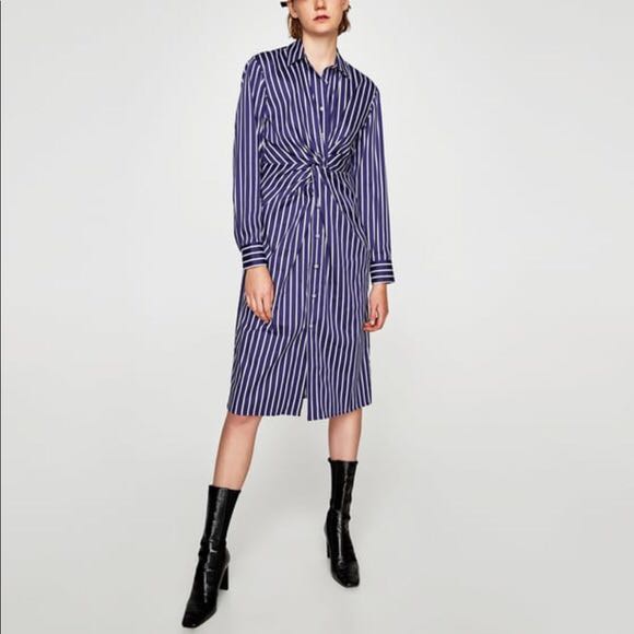 zara blue white striped dress