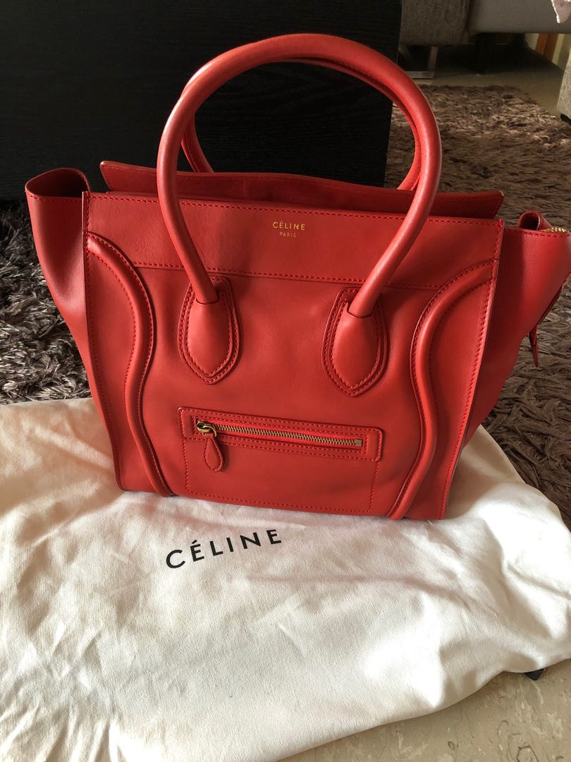 Celine Mini Luggage vermillion color