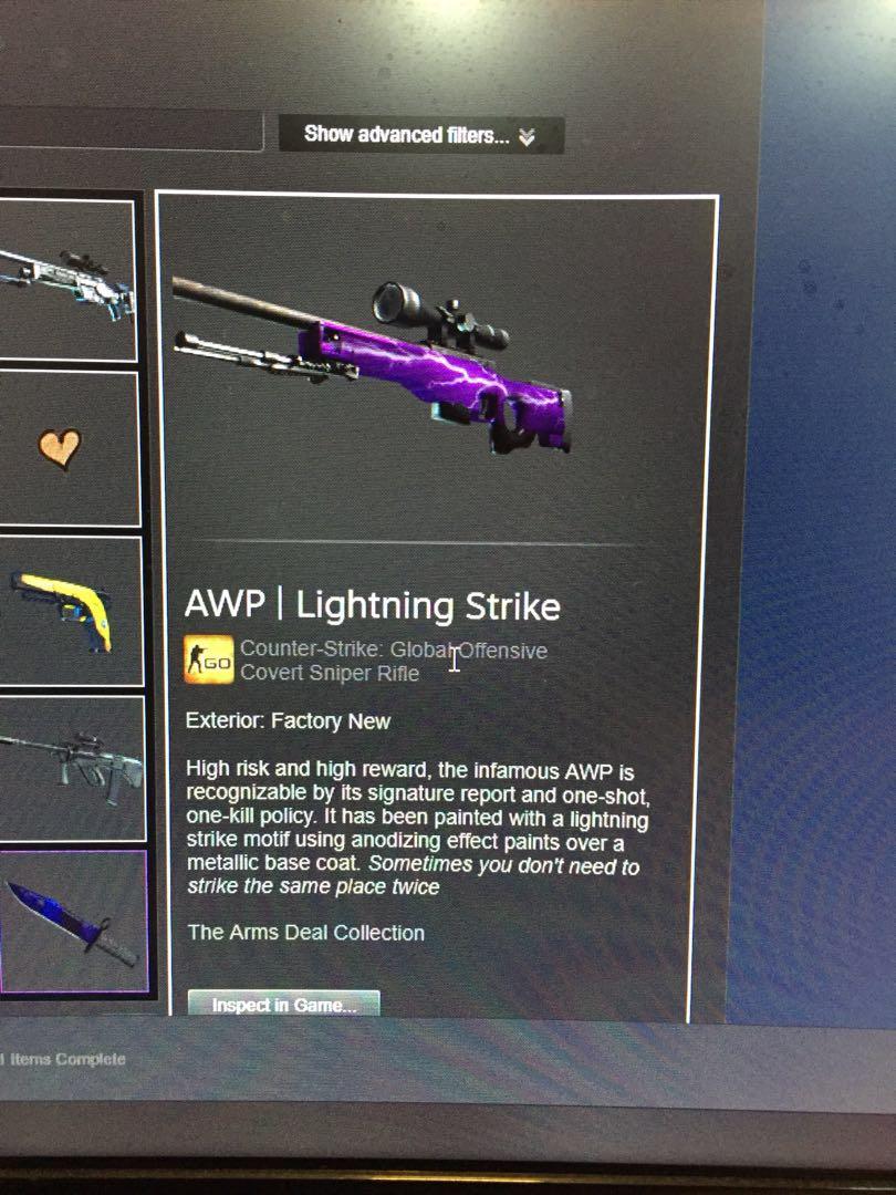 CSGO AWP Lightning Strike (FN), Video Gaming, Gaming Accessories, Game Gift  Cards & Accounts on Carousell