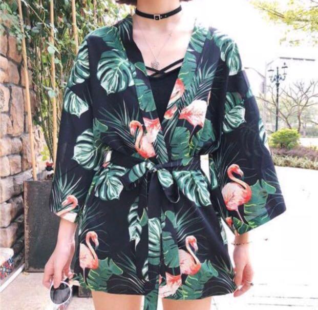 Instock Flamingo Travel Beach Wear Cardigan Outerwear Jacket