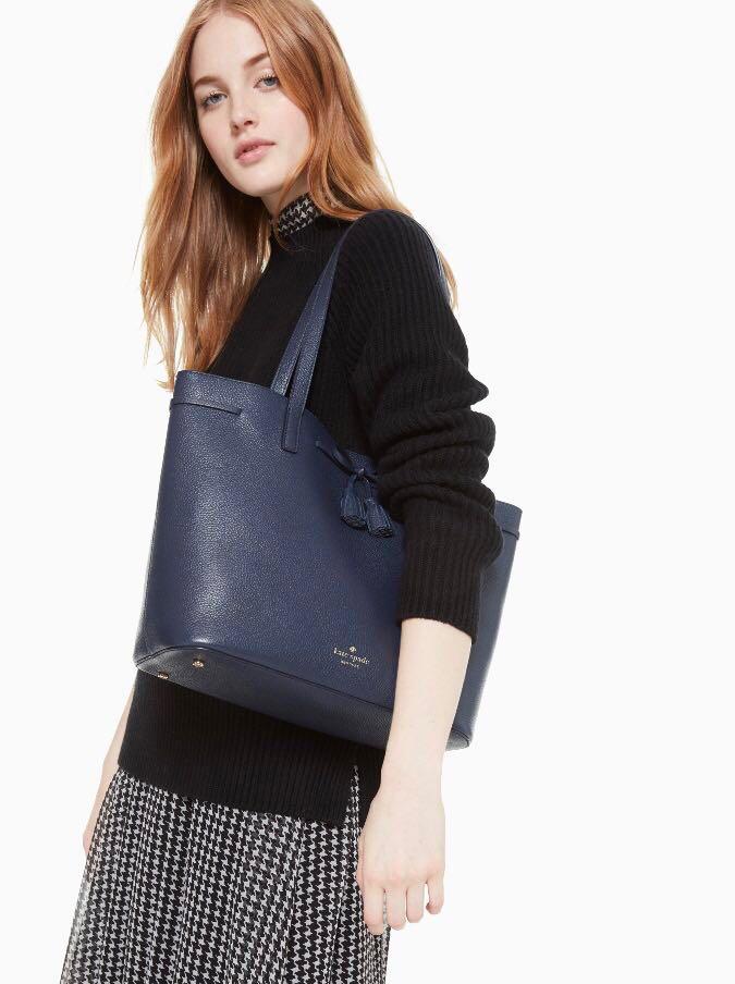 SALE Kate Spade Hayes Street Nandy Tote Handbag Shopper Shoulder Work Bag Blazer Blue Dark Midnight Navy Blue
