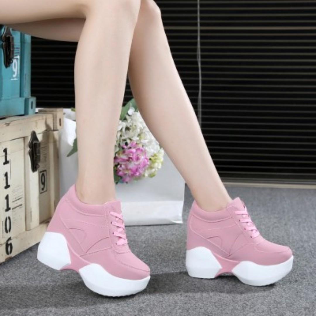 Women Korean Trend Super High Heel Fashion Sports Shoes Pink White Black Women S Fashion Shoes Sneakers On Carousell