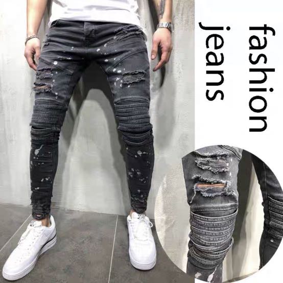 biker jeans with paint splatter