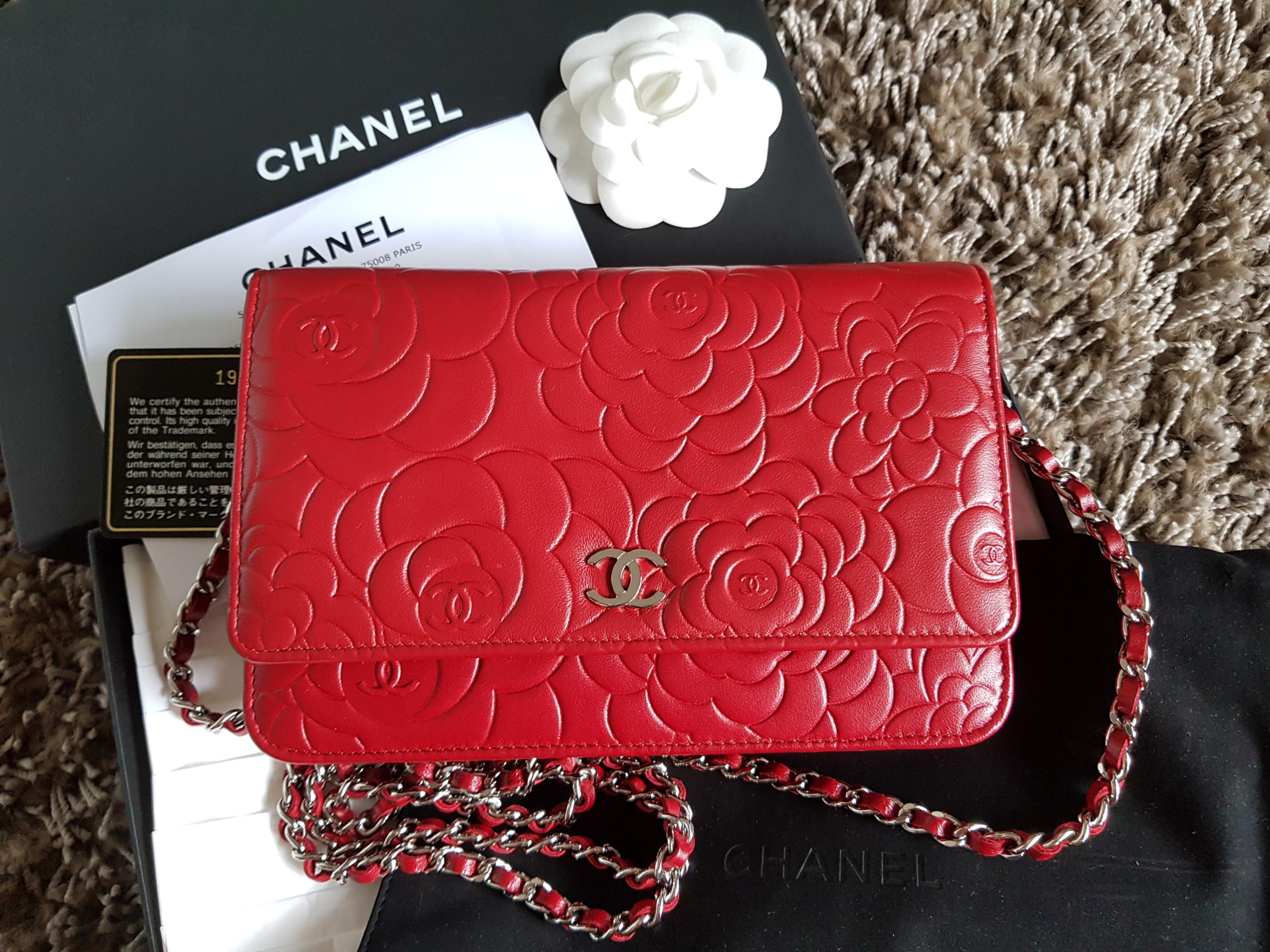 Chanel WOC Camelia Wallet on Chain Lambskin SHW, Luxury, Bags