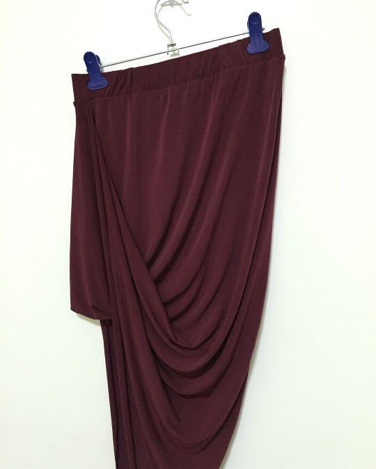 Charlotte Russe drape asymmetrical skirt (Category: Dresses) located in Tarlac. Submitted by mrsduque (Listing ID 210613314, Image 2). Description: Large on tag but would fit medium-large Worn once only Color: maroon.