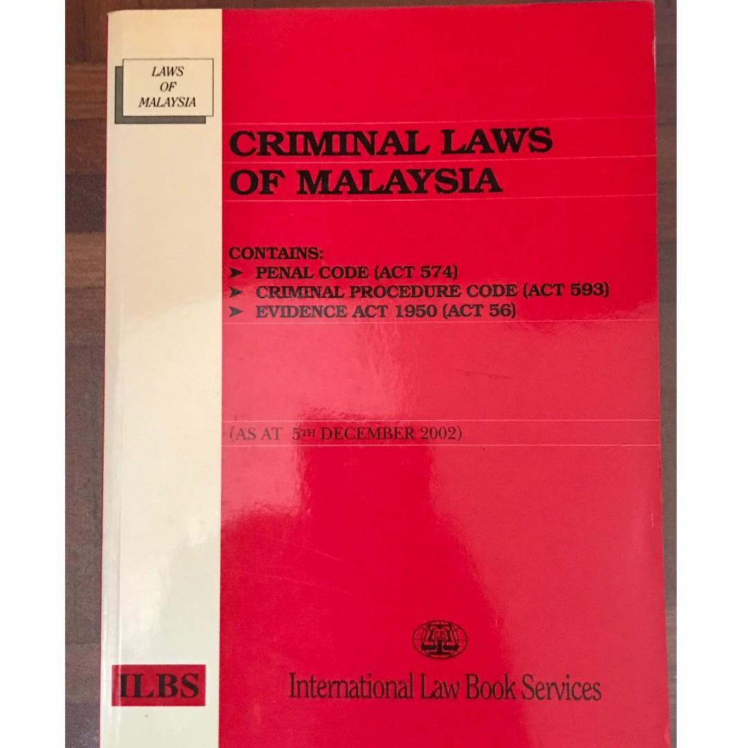 Criminal Laws Of Malaysia Penal Code Criminal Procedure Code Evidence Act Textbooks On Carousell