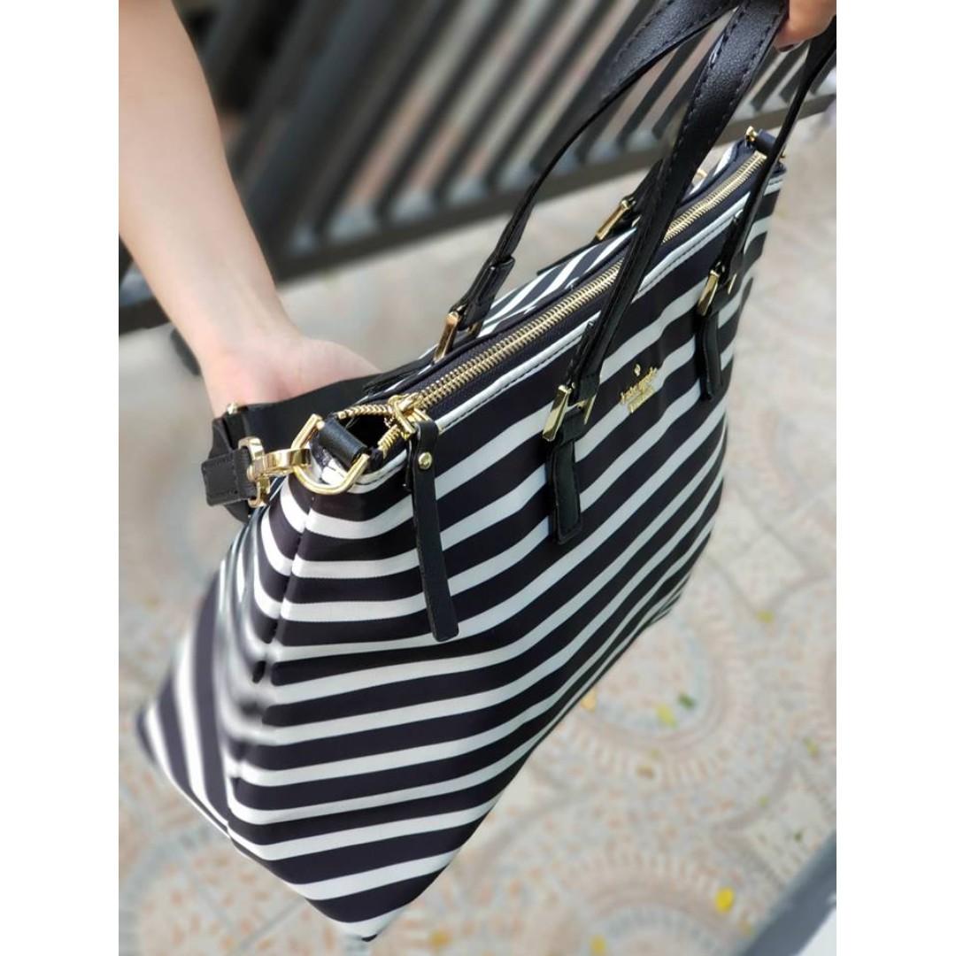 Kate Spade Classic Nylon Multi function Bag Stripes Black, Women's
