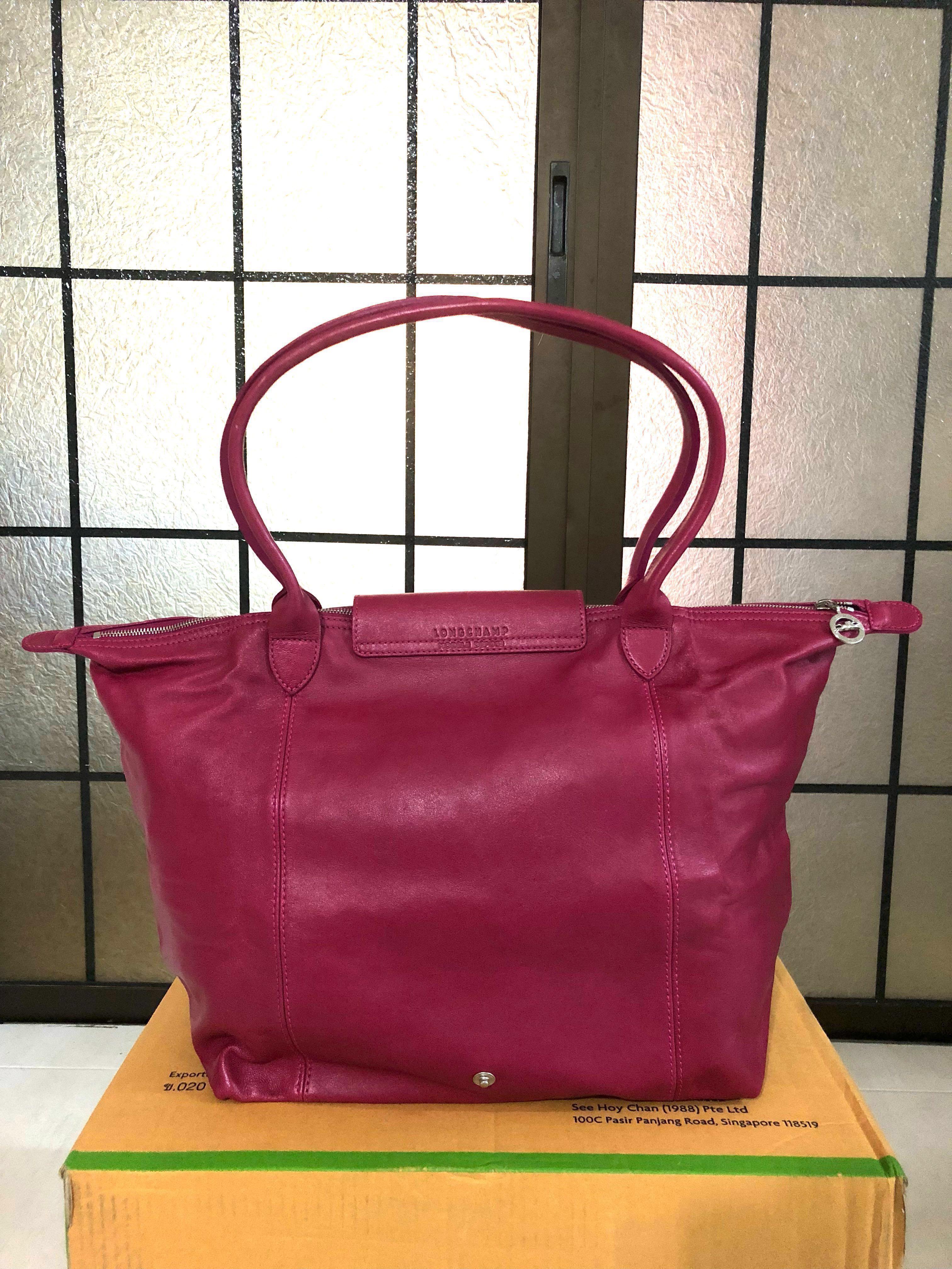 LONGCHAMP Small Le Pliage Cuir Red Leather Top Handle Bag Women’s New $565