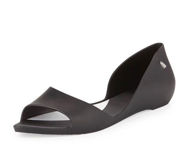 black open toe flats