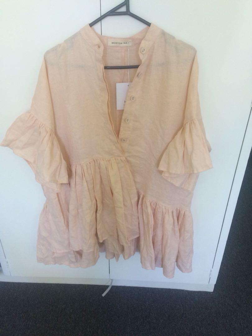 New Morton Mac Blush Ruffle Linen Dress Women S Fashion Clothes