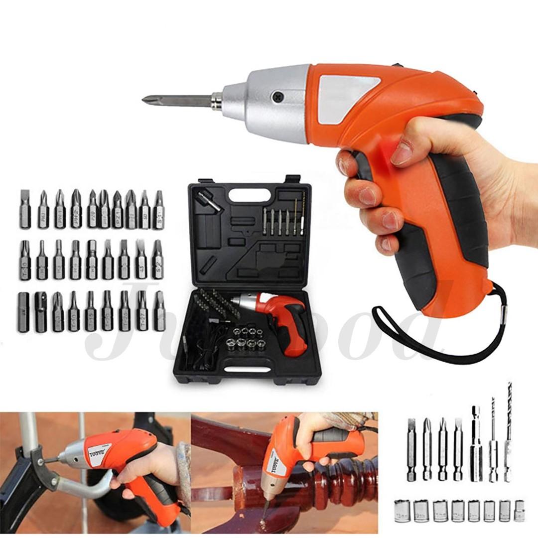 Portable Electrical Drill Cordless Screwdriver Mini Handy Drill Screwdriver Tools Multi Function Cordless Rechargeable 45pcs Set Tools Furniture Home Living Home Improvement Organisation Home Improvem...