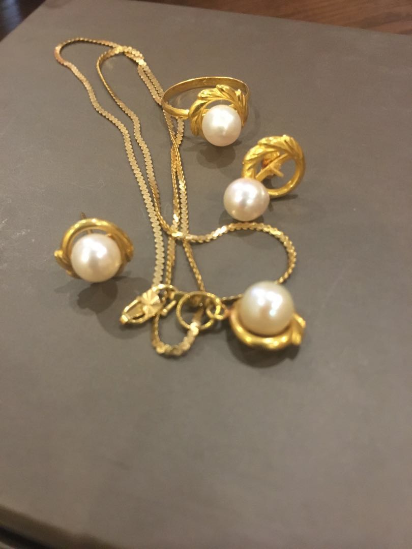 1 set perhiasan emas dgn mutiara asli