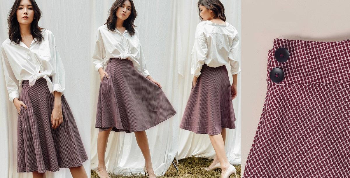 burgundy houndstooth skirt
