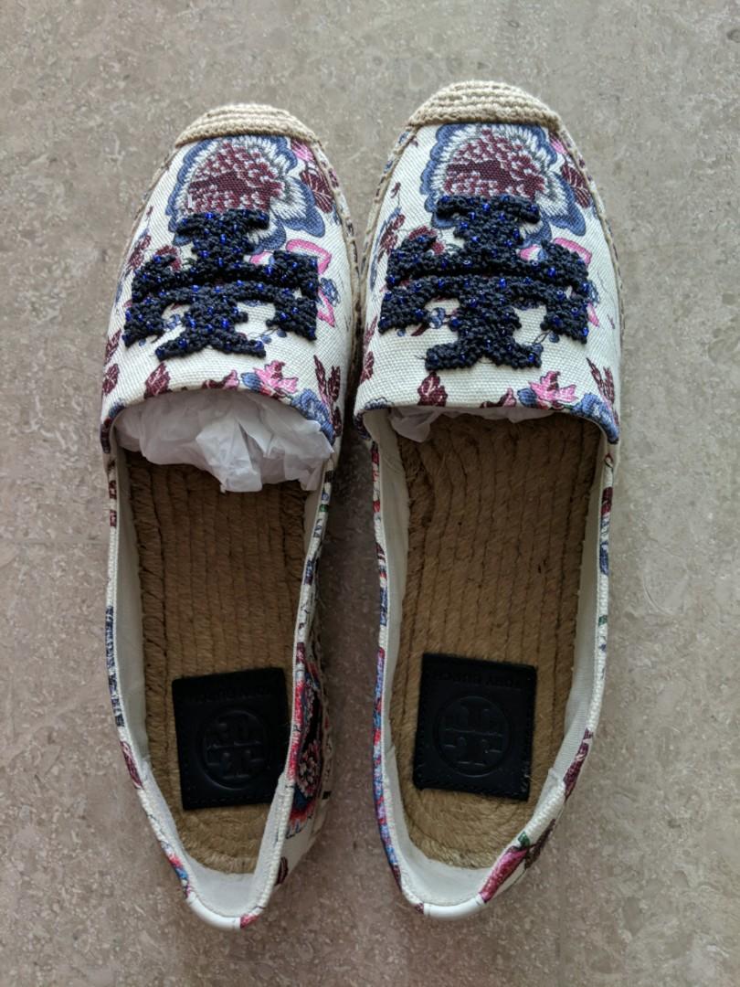 Credit Received Reserved Authentic Tory Burch Elisa logo flat espadrilles shoes