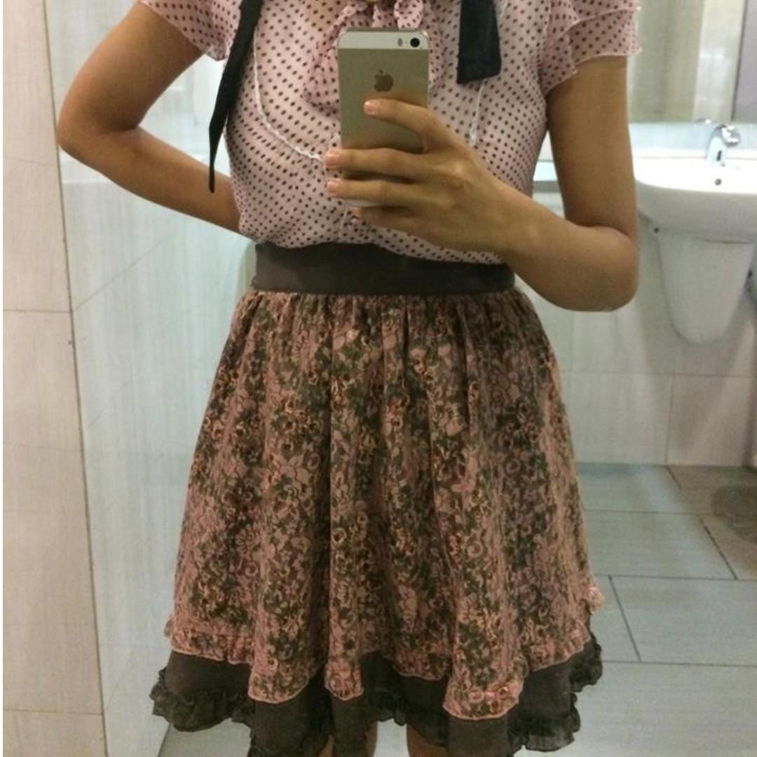 Axes Femme brown rose lace Lolita skirt, Women's Fashion, Dresses