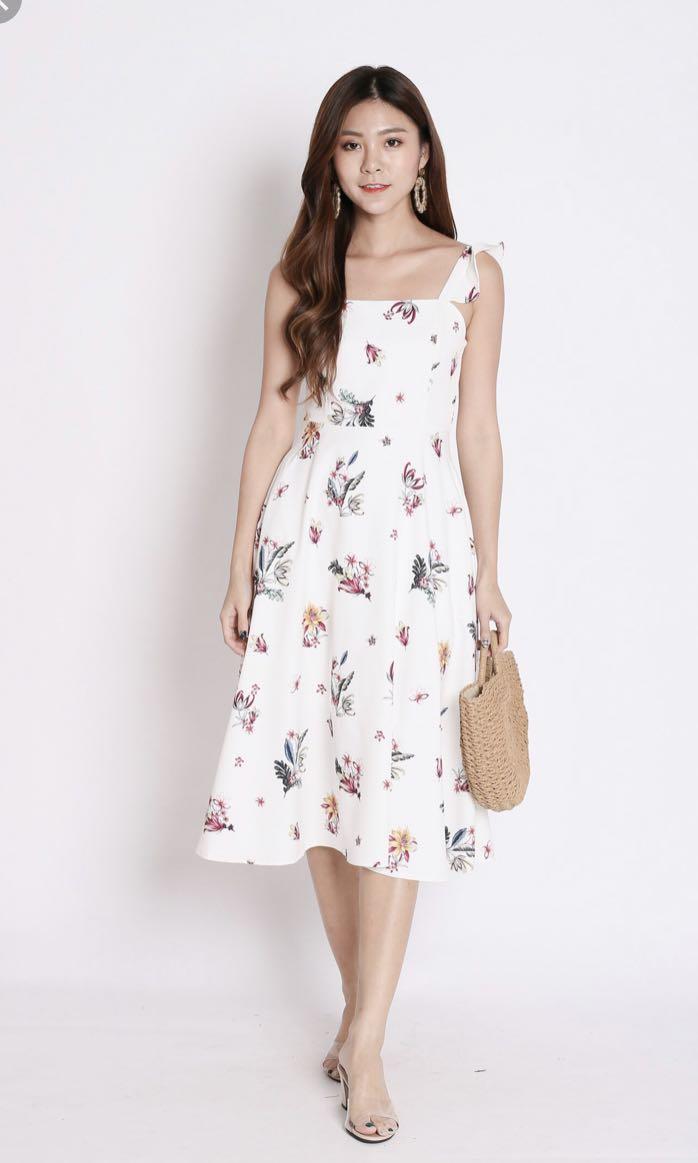 white floral midi dress