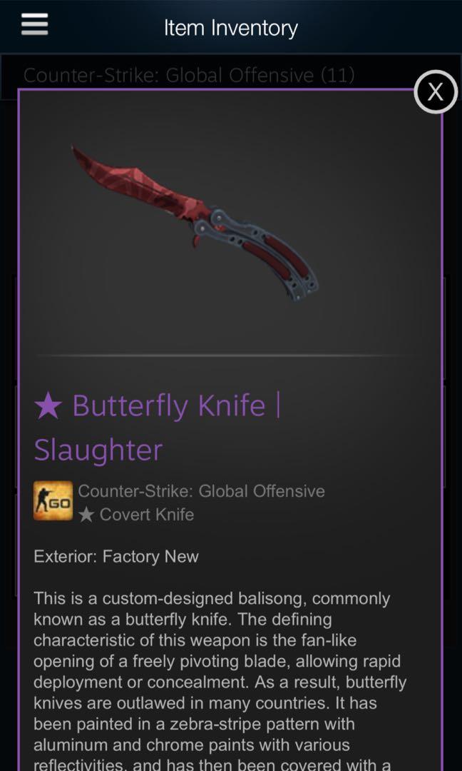 CS:GO Butterfly Knife Slaughter FN, Video Gaming, Gaming Accessories ...