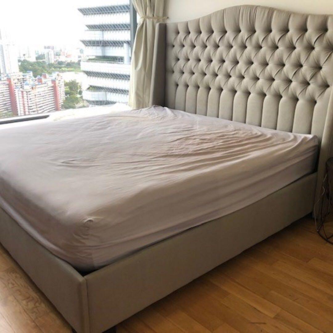 Custom Made Linen King Size Bedhead and Frame, Furniture & Home Living
