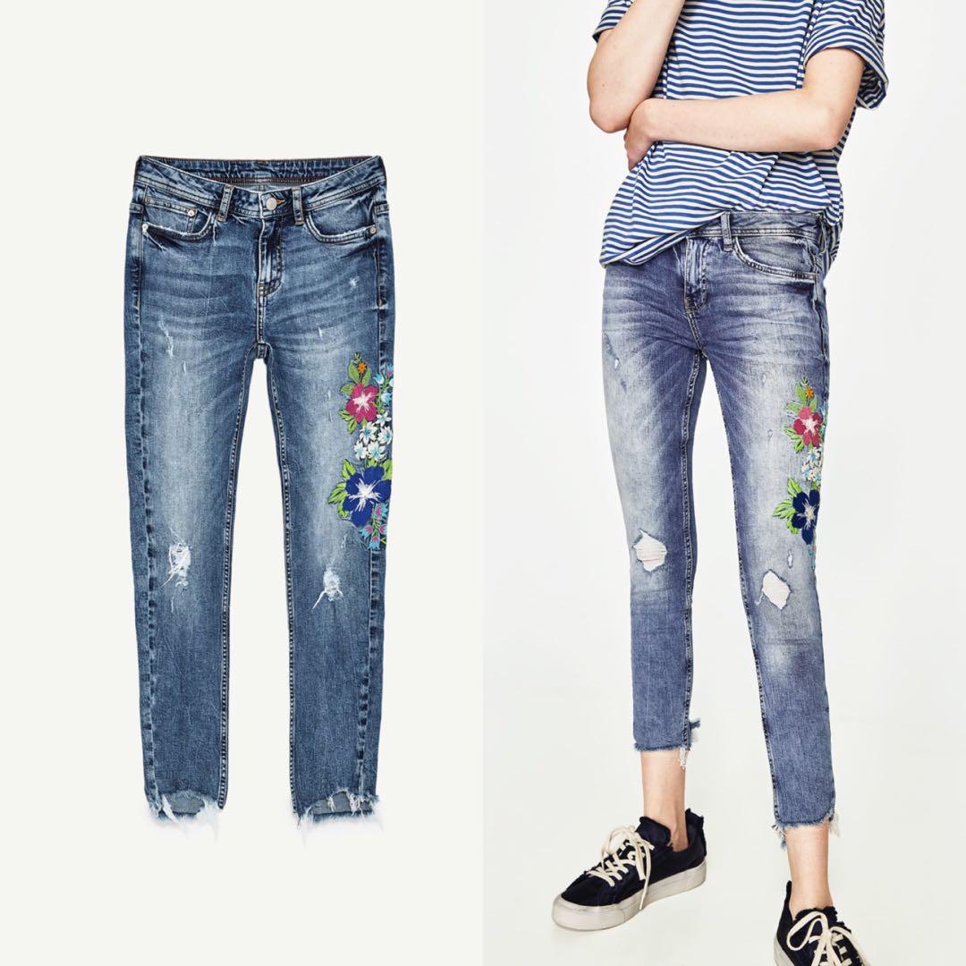 zara jeans with flowers
