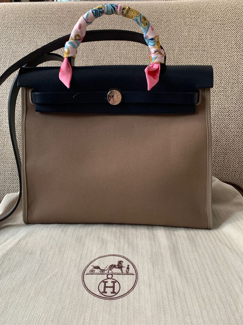 Hermès Herbag 31 In Pink Toile Militaire And Gold Vache Hunter