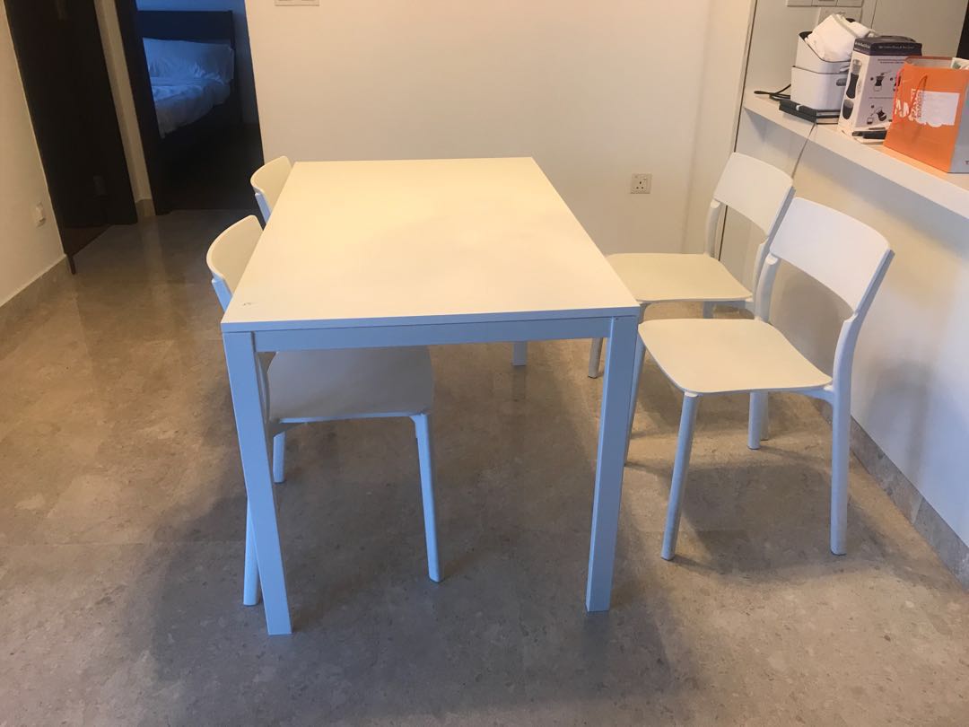 Ikea white table and chairs, Furniture & Home Living, Furniture, Tables